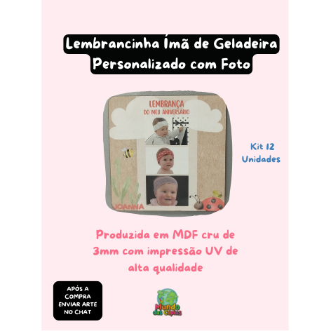 Lembrancinha Ímã de Geladeira Personalizado com Foto – Aniversário / Infantil MDF Kit 12 Unidades