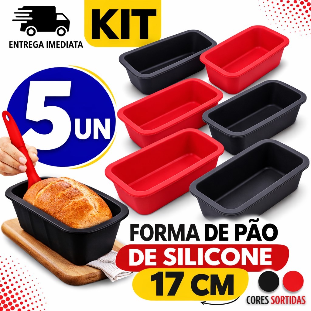Forma de Silicone Kit 5/3/2/1 Para Bolos e Pães, Não gruda, Solta Facilmente, Usada em Diversos Fornos 17cm em Oferta na Shopee
