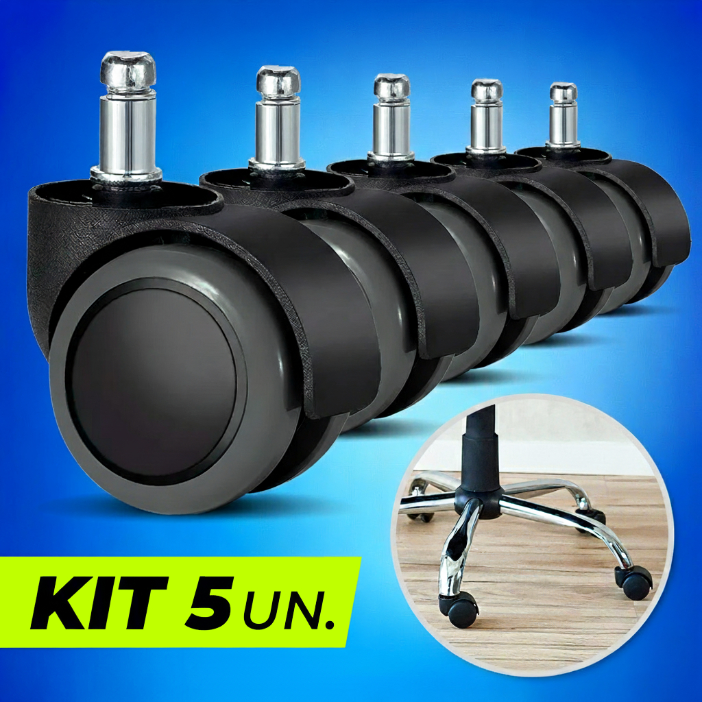 Imagem Kit 5 Rodízios Rodinhas Para Cadeira de Escritório Gamer Silicone Anti-risco Pino 11mm