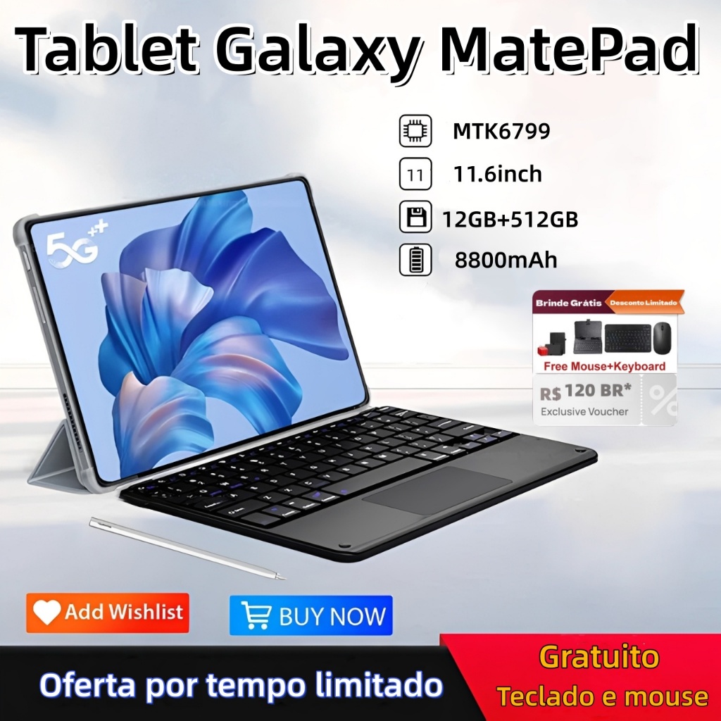 【Teclado e mouse gratuitos】Tablet Galaxy MatePad 12 GB + 512 GB 12,8 polegadas 8800 mAh Novo modelo 5G WiFi Promoção com