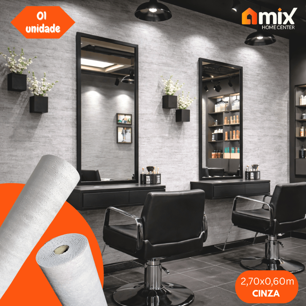 Rolo Adesivo 2,70x0,60 Papel de Parede 3D Mix Home Center Revestimento Autocolante Textura Cinza
