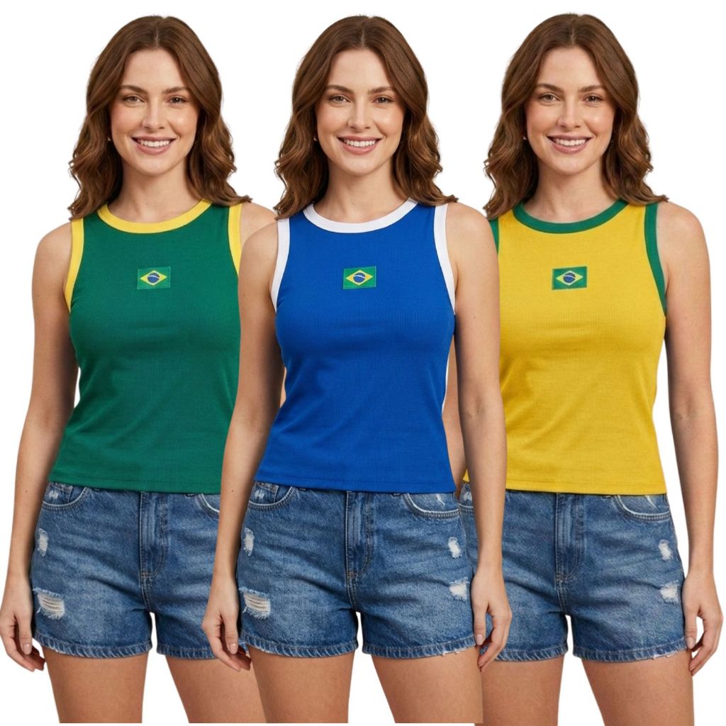 Regata Canelada Brasil Feminina Bordada Copa do Mundo 2026 Verão em Oferta na Shopee