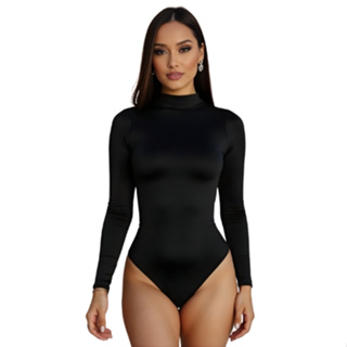 Body Feminino Cacharrel Segunda Pele Gola Alta Manga Longa Collant Suplex Elegante Estilo Blogueira em Oferta na Shopee