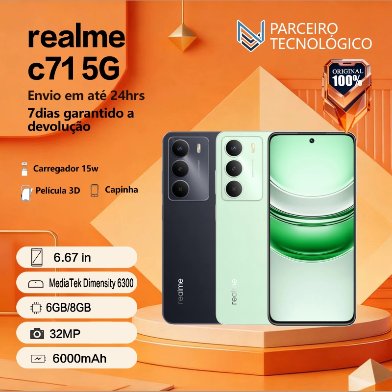 Realme C71 5G 128/256gb de armazenamento, 6/8GB RAM, Processador MediaTek Dimensity 6300, Versão global