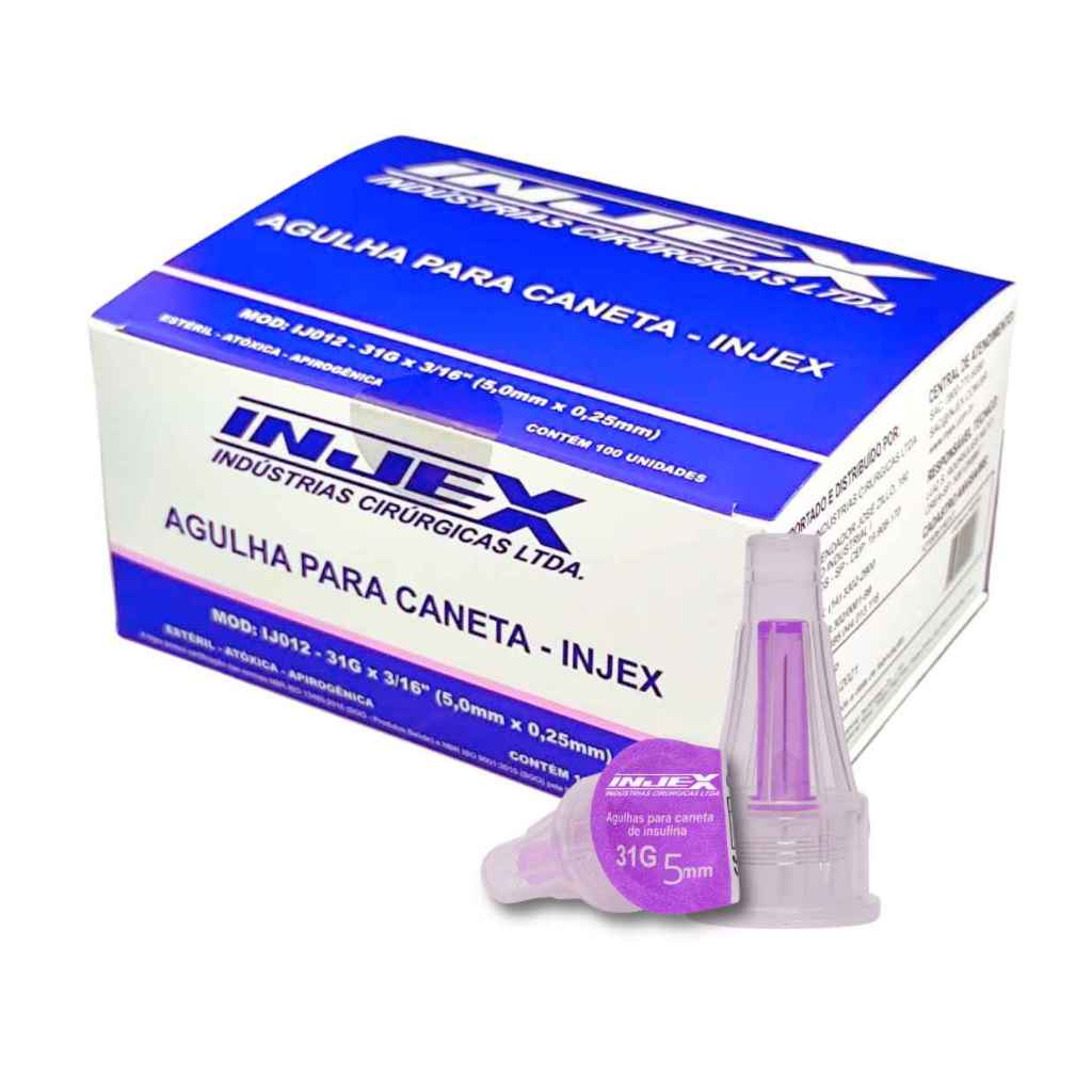 Agulha Caneta De Insulina Injex 31g 5x0,25mm Estéril - 100un