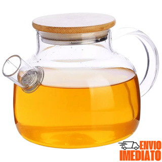 Chaleira de Vidro Bule Borossilicato 1L com Tampa de Bambu e Coador Infusor de Inox Resistente ao Fogo Bamboo em Oferta na Shopee