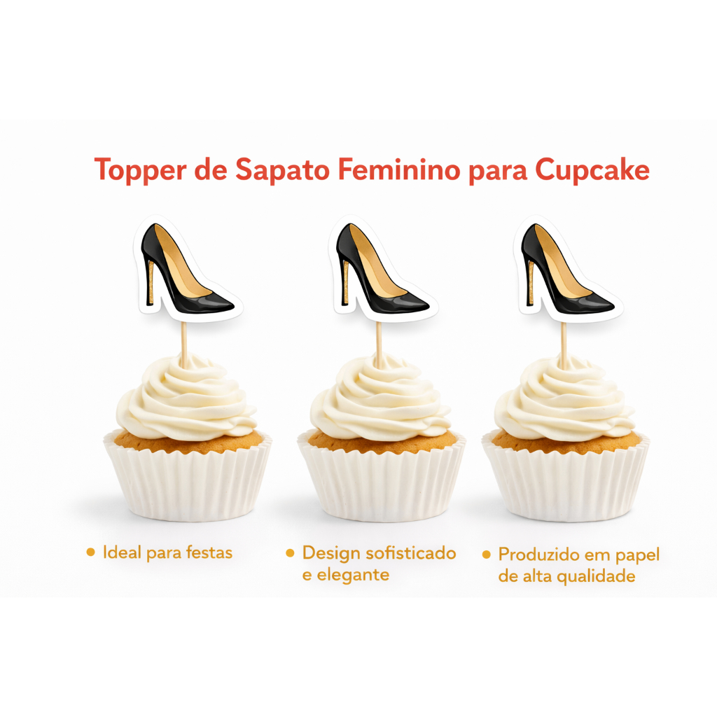 Topper para Doces Salto Alto Feminino | Topper Sapato para Cupcake | Festa Divórcio Feminino