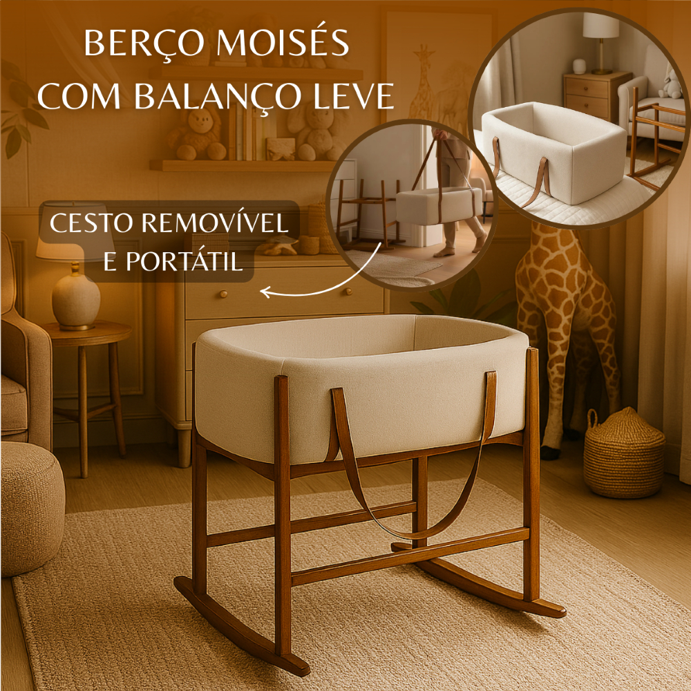 Berço Móises Bento Cesto Removível Tecido Boucle Portátil Com Alças De Couro Quarto Infantil De Bebê