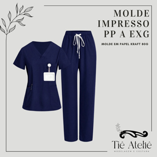 MOLDE EM PAPEL KRAFT DE SCRUB FEMININO GOLA V PIJAMA HOSPITALAR MODELAGEM EM PAPEL KRAFT em Oferta na Shopee