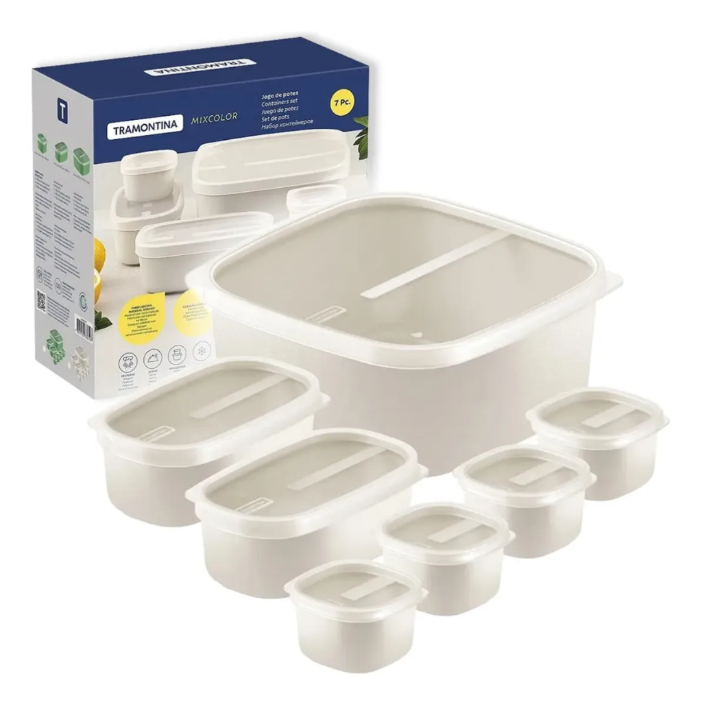 Kit 7 Potes com Tampa de Plástico Tramontina Super Vedação Para Alimentos Vários Tamanhos em Oferta na Shopee