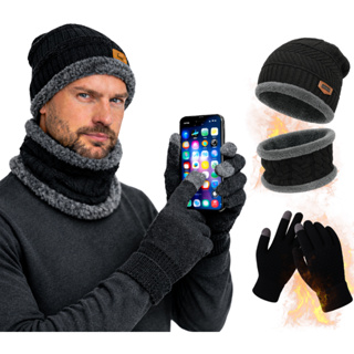 Kit De Frio Luva Touch Touca e Protetor De Pescoço Forrada Cachecol Luvas e Gorro Termico em Oferta na Shopee