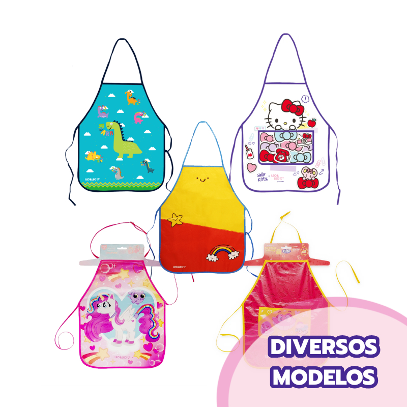 Avental Infantil Leo&Leo Solar Arco Iris e Dino Space Hello Kitty Fini Unicórnio