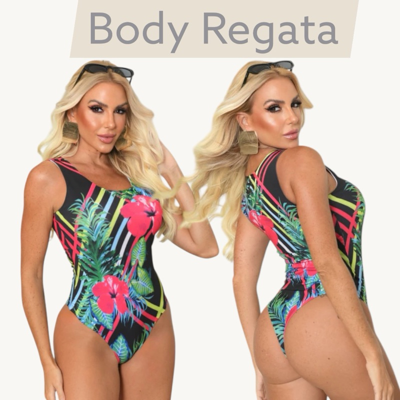 Body Regata Feminino Estampa Floral Tecido Suplex Sem Bojo