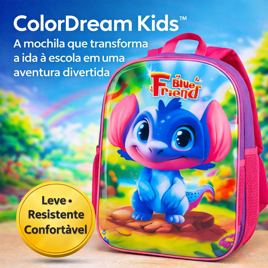 Mochila Infantil Escolar Colorida Resistente Bolsos Amplo Design Confortavel