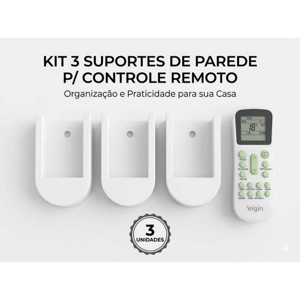 Kit 3 Suporte Controle Ar Condicionado Modelo Universal para Elgin e Outras Marcas Compativel Controle Remoto de Tv