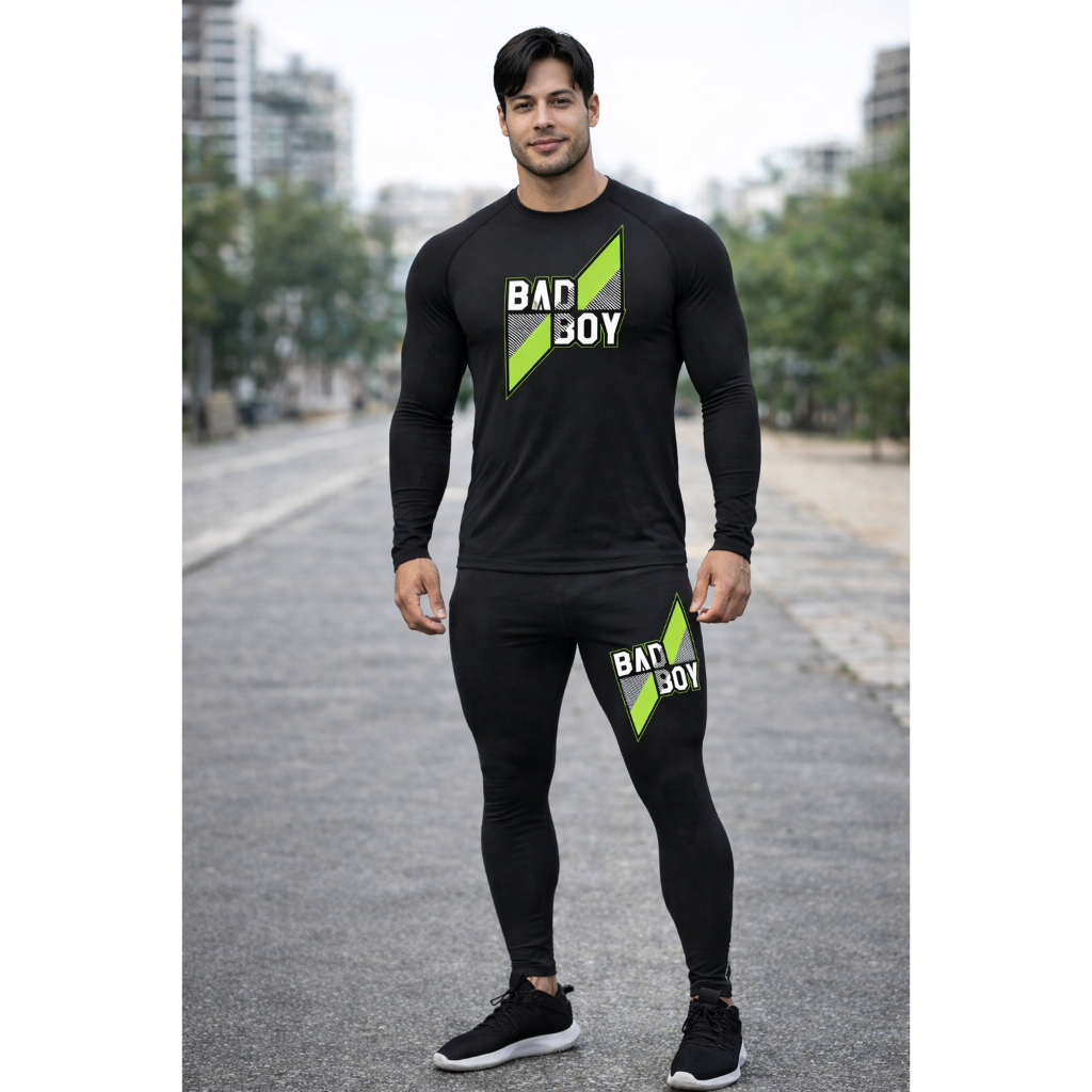 Conjunto Térmico Masculino Esportivo Calça Camisa Segunda Pele Compressão Proteção UV Treino Inverno