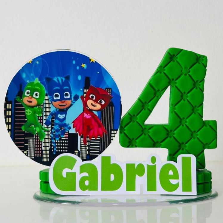 Decoração Festa / Vela Aniversário Biscuit / Topo de Bolo / Topo PJ Masks / Pijamas / Painel simples Festa tematica