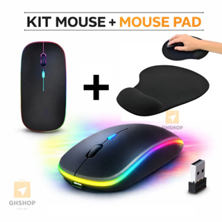 Kit Mouse Sem Fio Recarregavel Para Notebook Rgb + Mouse Pad Apoio Punho em Oferta na Shopee
