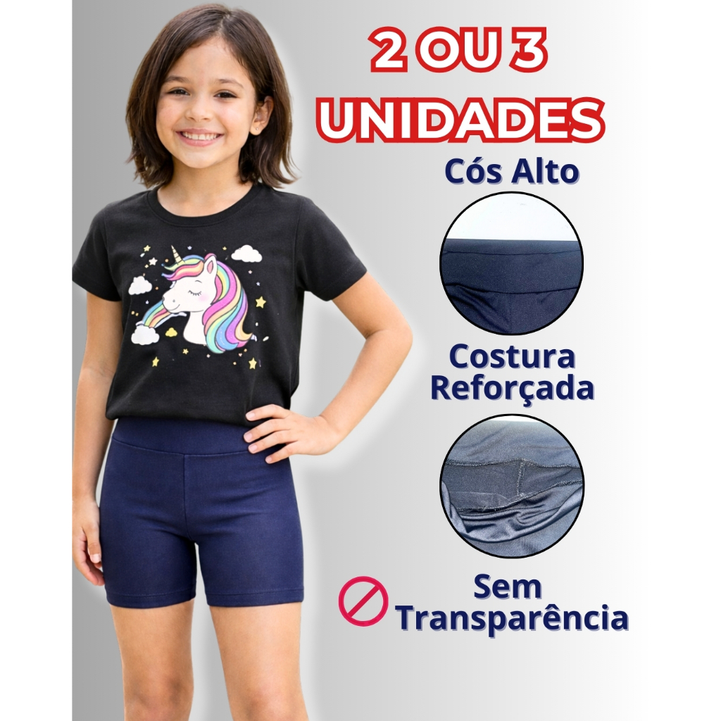 Kit 2 OU 3 Bermuda Legging Infantil Escolar Menina Suplex Premium Ciclista em Oferta na Shopee