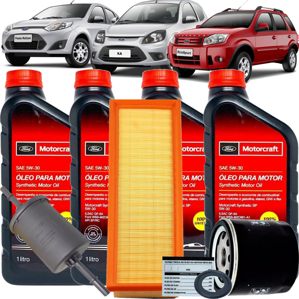 Troca Óleo Motorcraft 5w30 Filtros Fiesta Ka Ecosport Rocam 2007 2008 2009 2010 2011 2012 2013