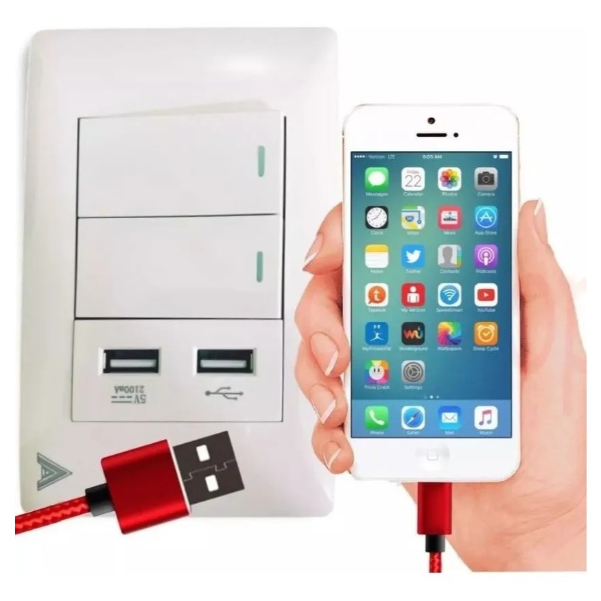 Interruptor de Parede com 2 USB Bivolt 2.1A – Modelos Interruptor Duplo ou Tomada + Interruptor