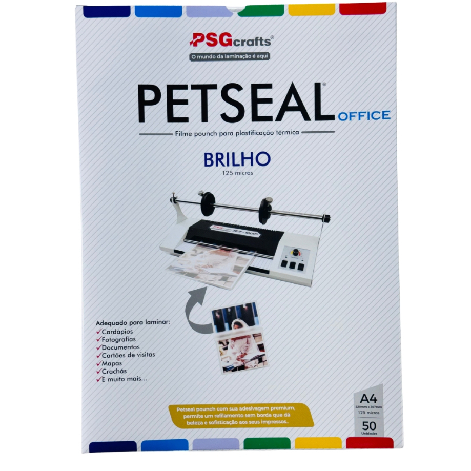 Petseal Brilho A4 125 micras caixa com 50 laminas