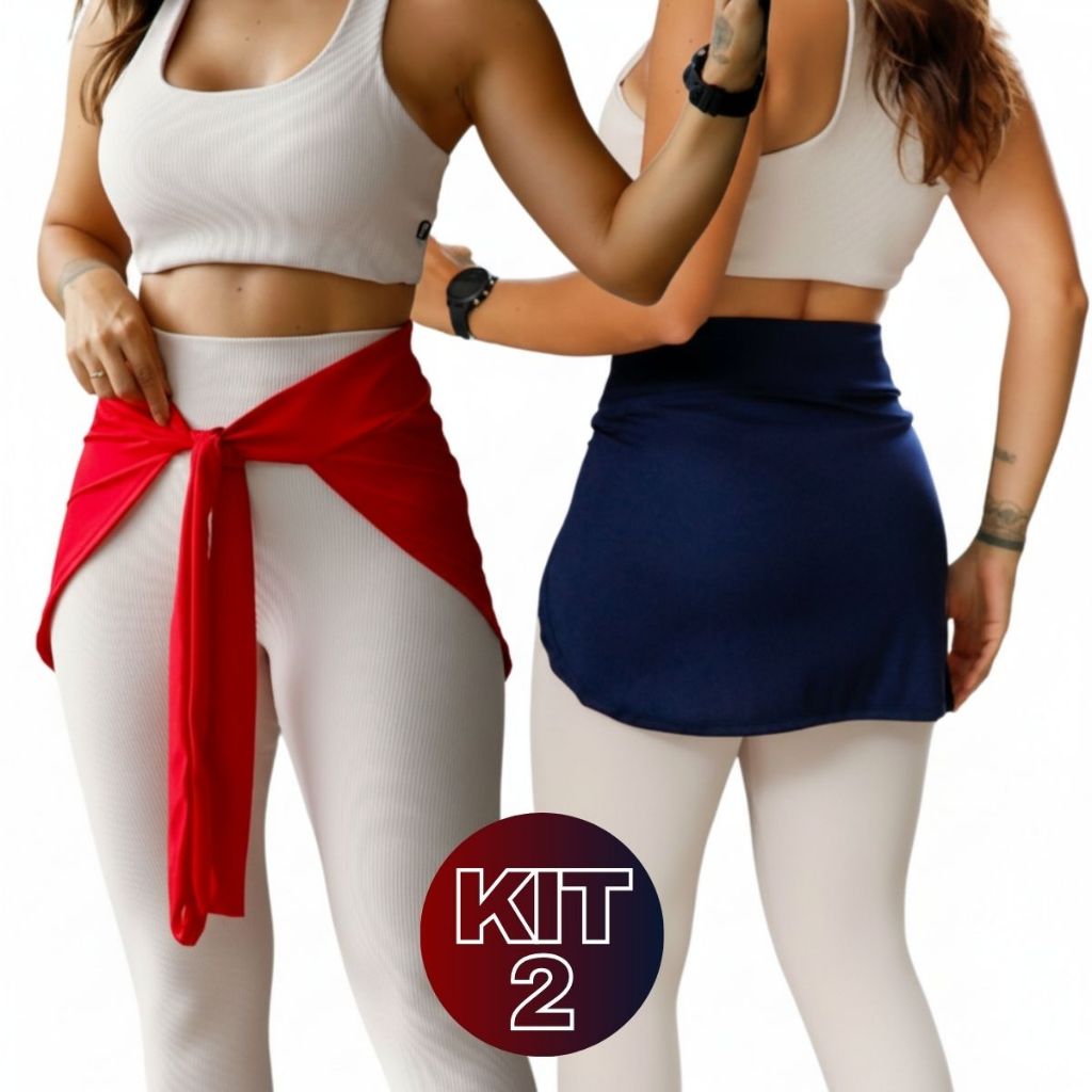 Kit 2 Tapa Bumbum Fitness Feminino Saia Amarração Academia Corrida Treino 3074.K2