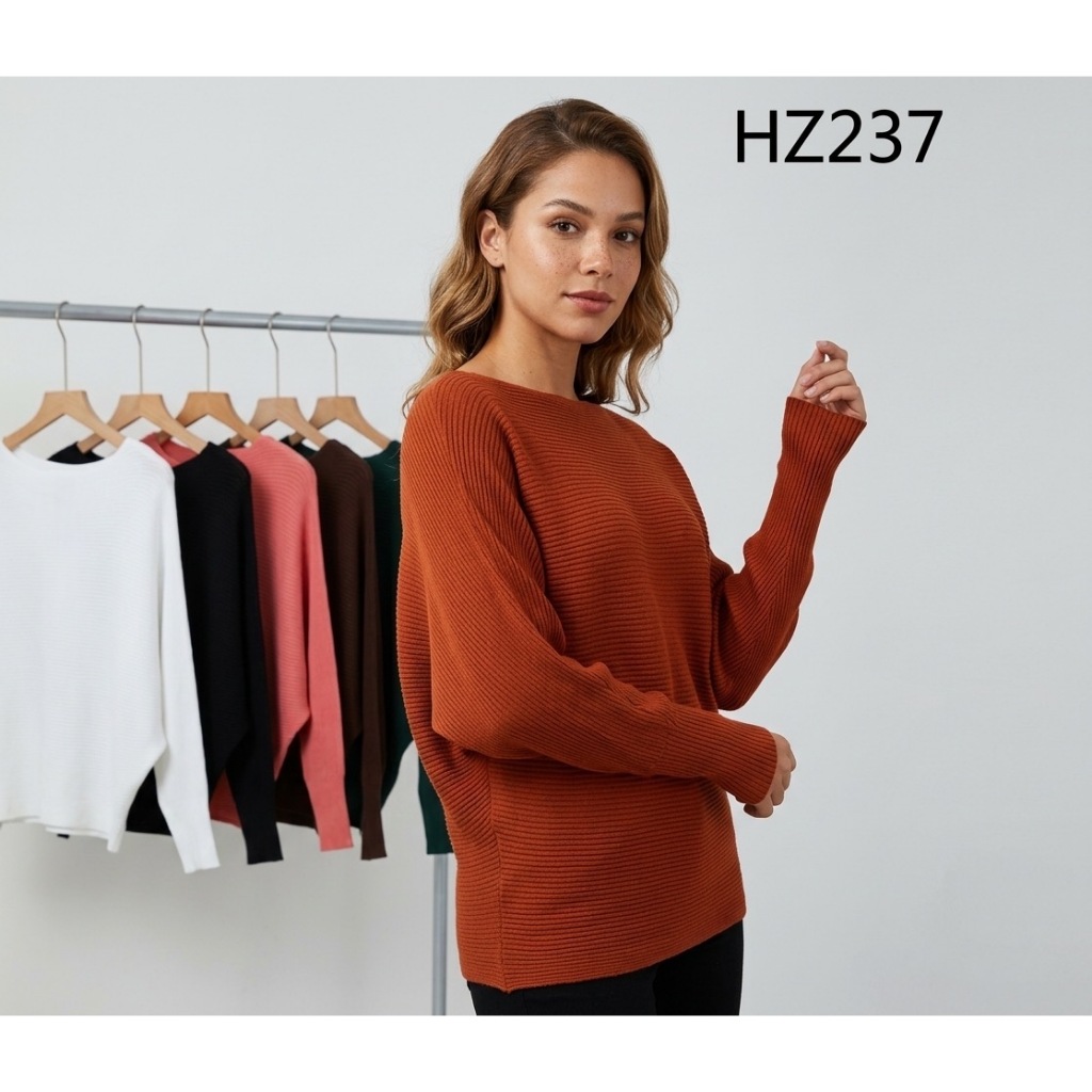 Blusa Feminina de Tricô Canelado Manga Morcego Decote Canoa