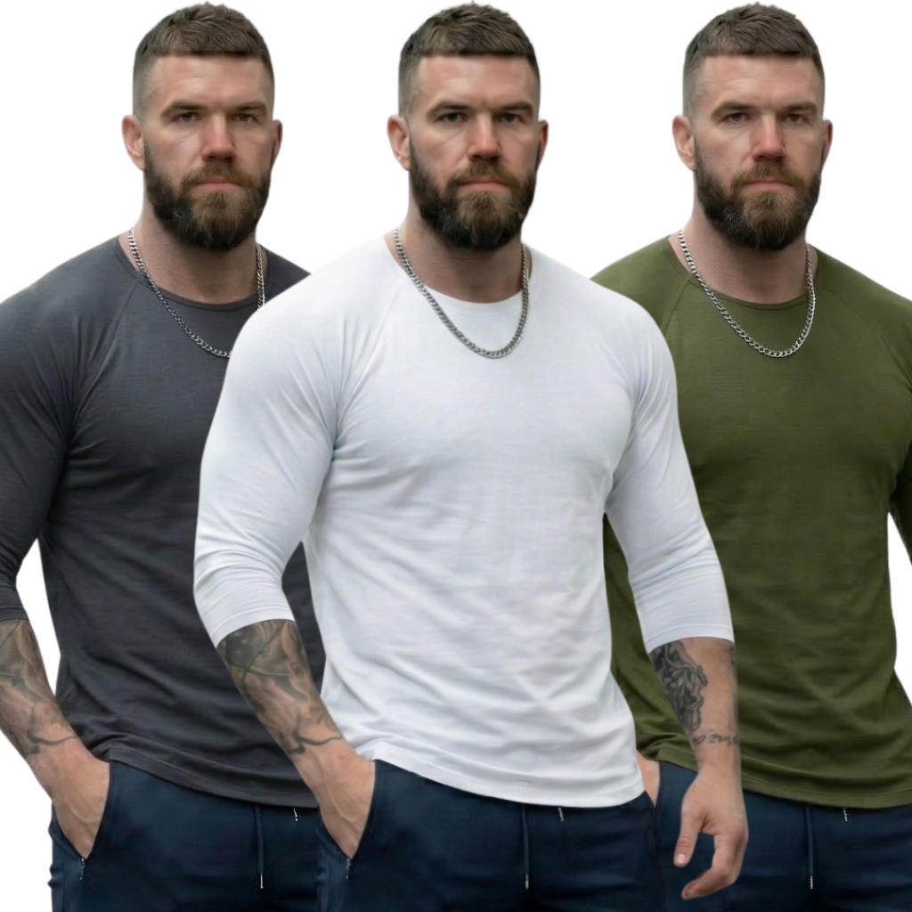 Kit 3 Camisetas Masculinas Raglan Manga 3/4 Blusa Casual Long Line Malha