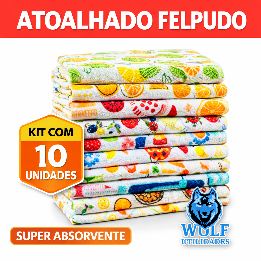 Kit 10 Pano De Prato Atoalhado Felpudo Guardanapo Estampado