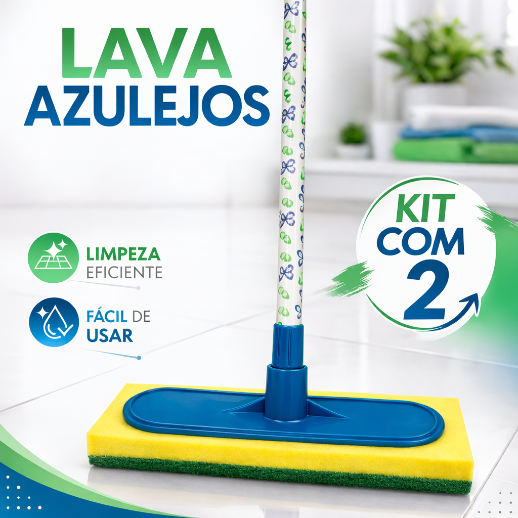 Kit com 2 unidades Lava Azulejo com Cabo Grande Esponja para Limpar Piso e Azulejo