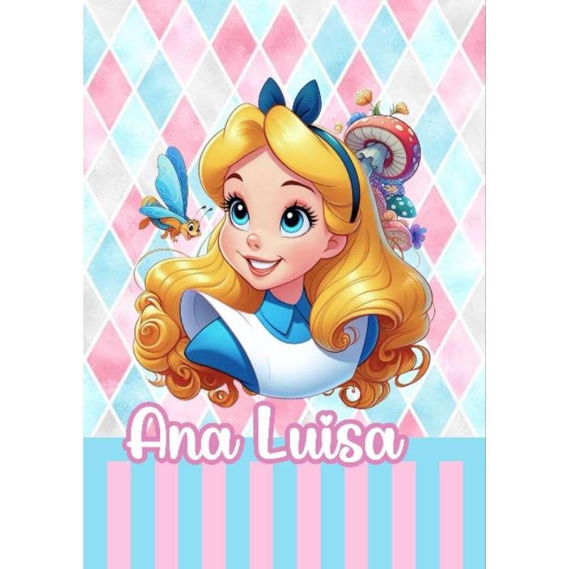 ADESIVO PERSONALIZADO PARA CAPA DE CADERNO Holografrico TEMA ALICE NO PAIS DAS MARAVILHAS