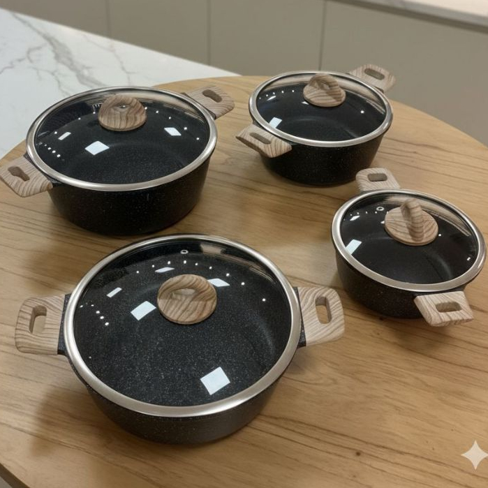 Jogo de Panela 8 Peças de Cerâmica Antiaderente Fogão a Gás Indução Cozinhe sem Grudar Linha Premium em Oferta na Shopee