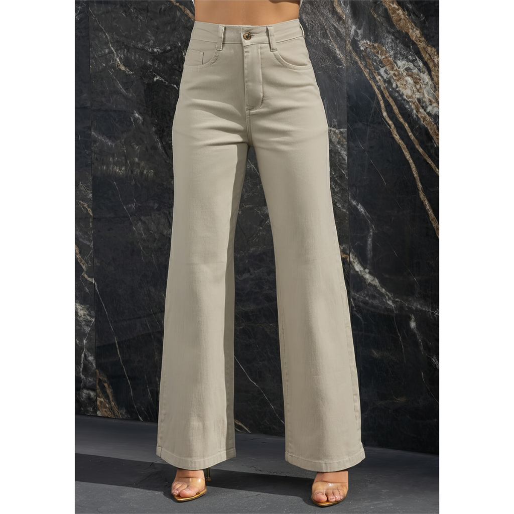 Calça Sarja Wide Leg Alfaiataria Feminina com Lycra Pantalona Cintura Alta Elegante Leve Pemium