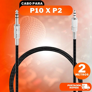 Cabo Para Áudio P2 x P10 2 Metros Profissional Mesa de Som Alta Qualidade Plug Metal 2m P2 x P10 Estéreo Celular Música em Oferta na Shopee