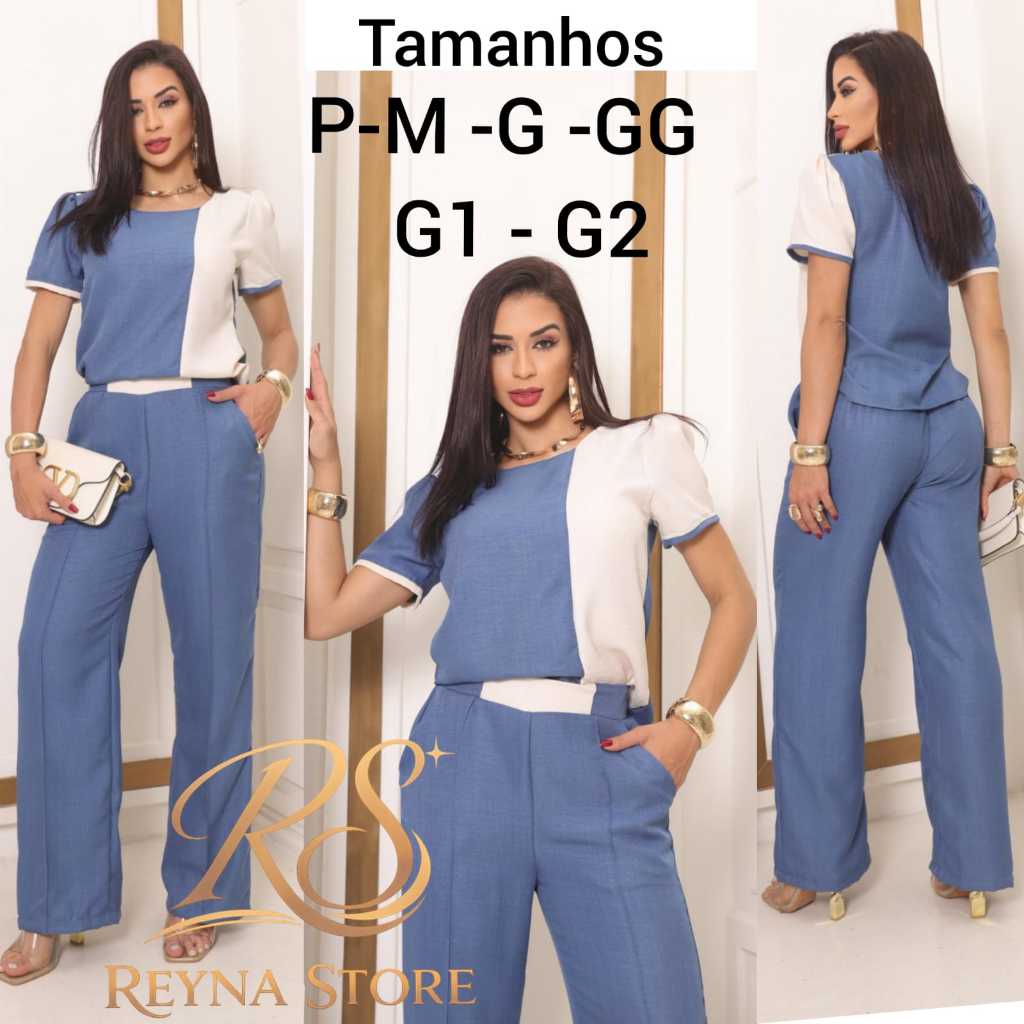 Conjunto Feminino Blusa e Calça Luxo Elegante  tecido Milano Melange leve, macio, para verão em Oferta na Shopee