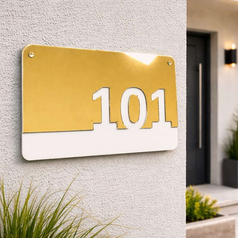 Placa Residencial em Acrílico Preto Branco Preto Prata Dourado Para Endereço Número de Casa Condomínios e empresa