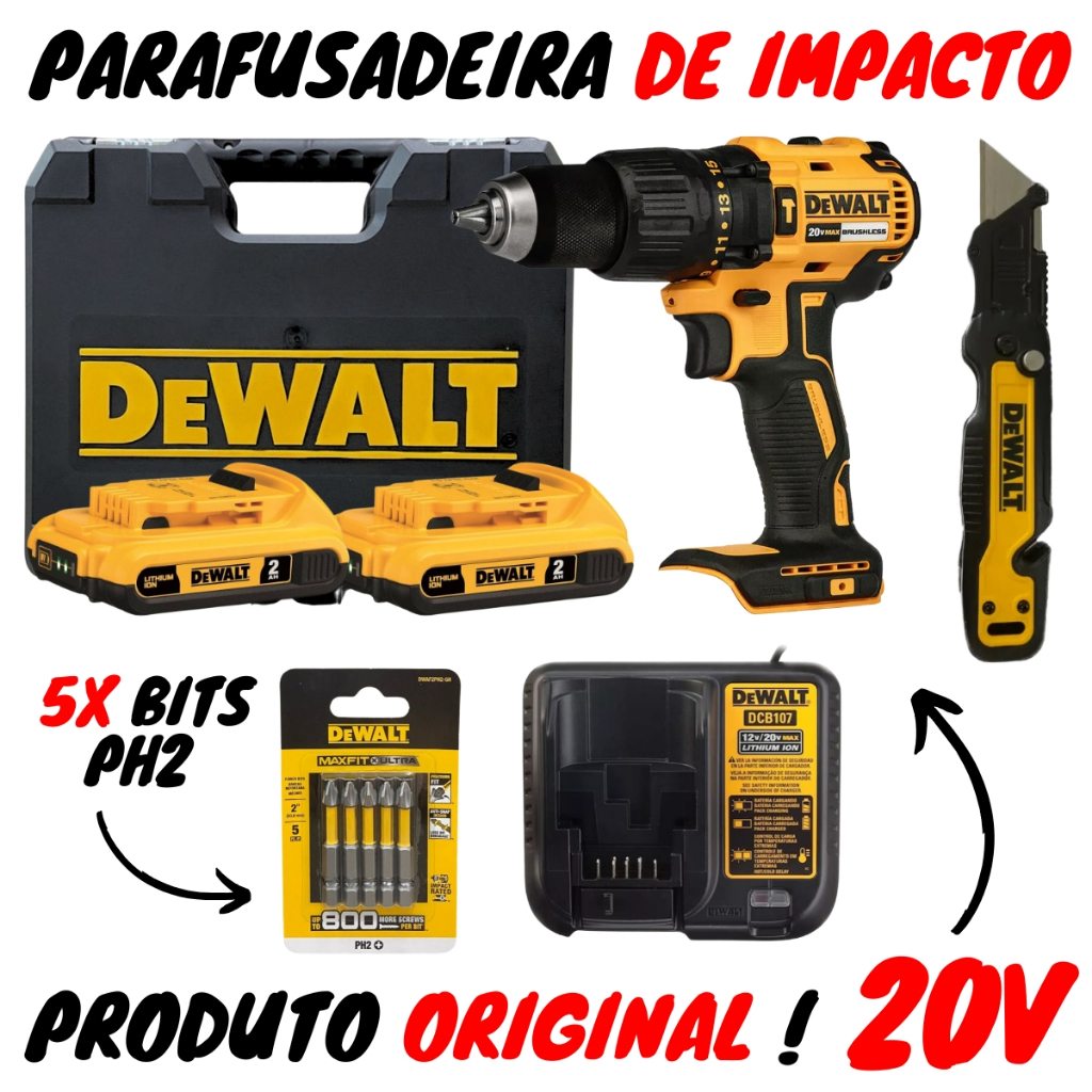 Parafusadeira De Impacto 20v Dcd7781d2 + Brindes Dewalt