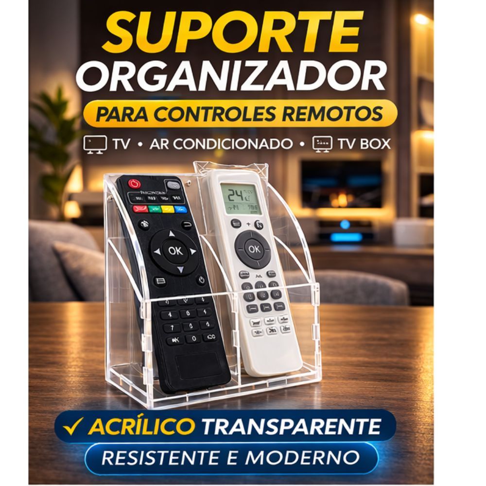 Suporte Organizador Para Controle Remoto Em Acrílico Transparente Parede Ou Mesa Porta Controles TV Ar Condicionado