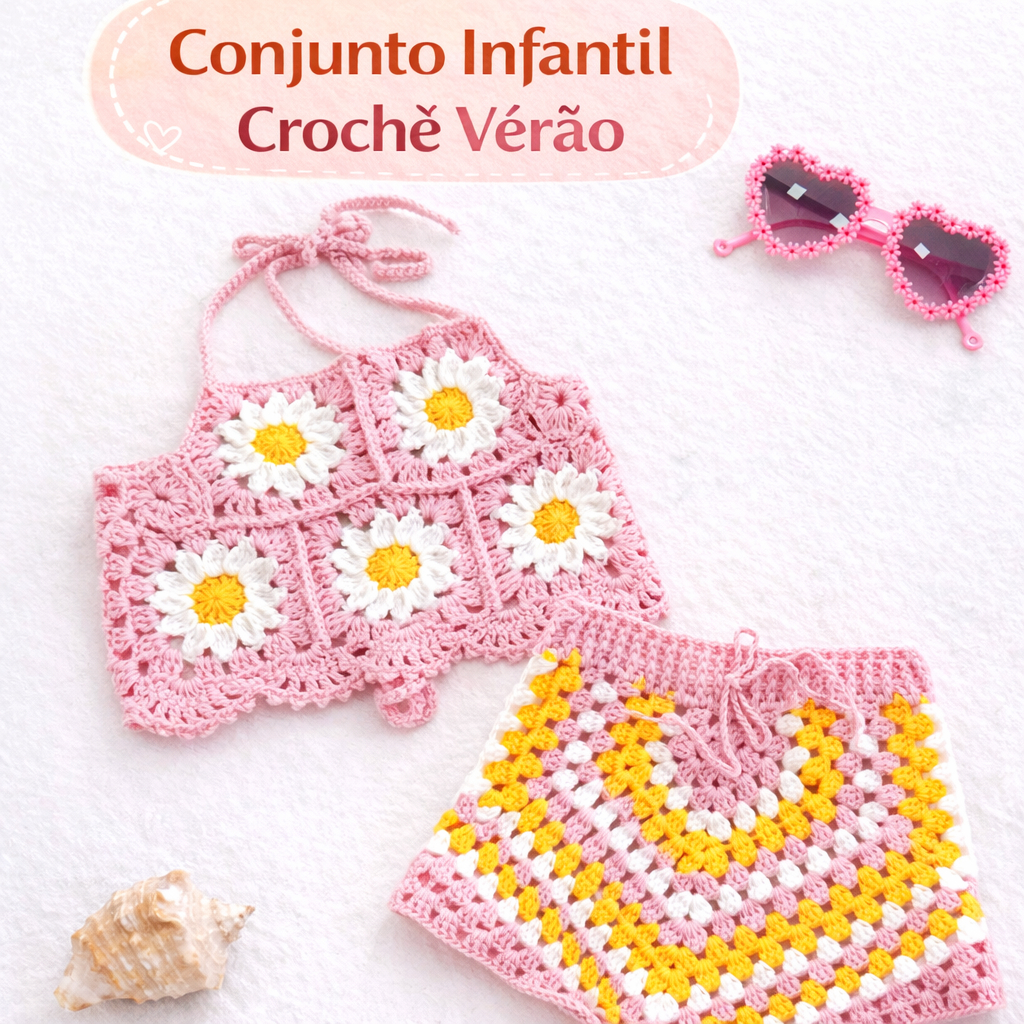 Conjunto Verão Fashion Crochê Bebê MODA INFANTIL ESTILOSA Fresquinho Confortável Delicado Artesanal Macio Charmoso