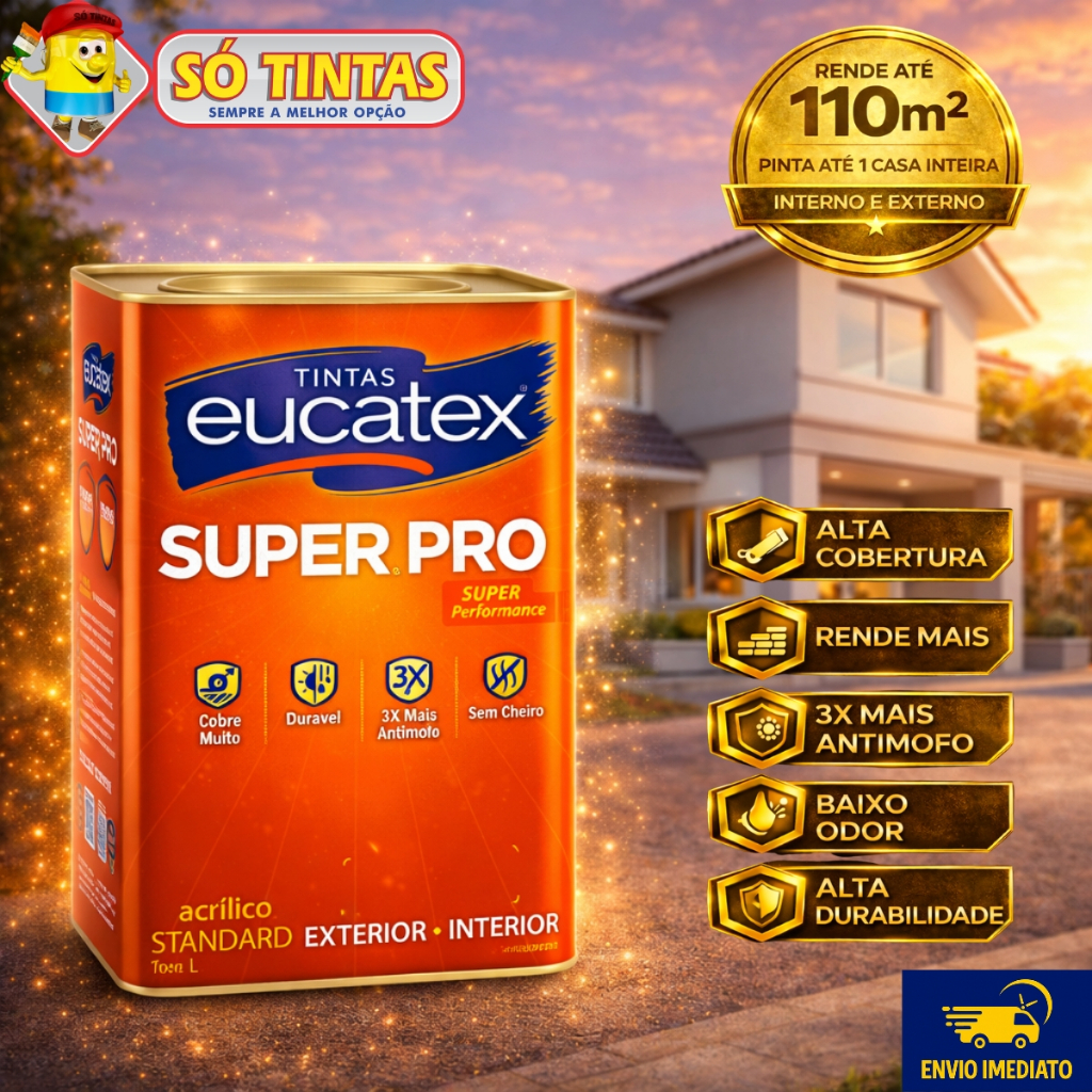 Tinta Acrílica Lavável Super Pró Semi Brilho 18L Eucatex, Interna e Externa, Antimofo, Várias Cores