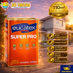 Tinta Acrílica Lavável Super Pró Semi Brilho 18L Eucatex, Interna e Externa, Antimofo, Várias Cores