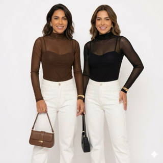 BLUSA de Tule manga longa Malha Transparente Sem Sutiã Moda Casual Tendencia linha premium em Oferta na Shopee