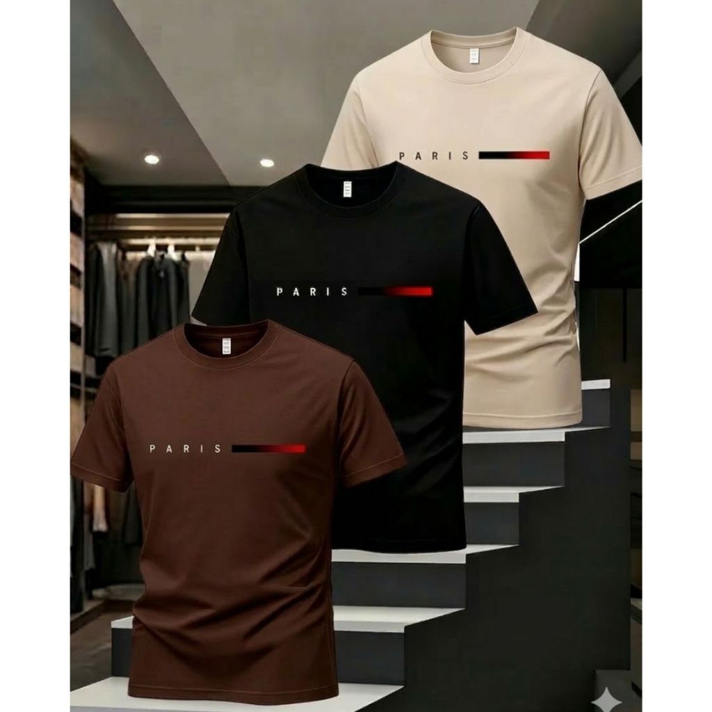Kit 3 Camiseta Masculina 100% Algodão Casual Camisa Paris Confortável Oferta Envio Imediato