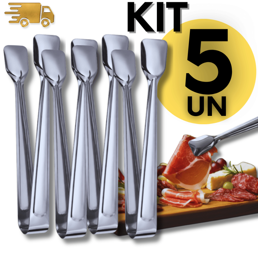 Jogo 5  Pegador de Frios em Aço Inox para Buffet Profissional Multiuso Utilidades Carne Salada