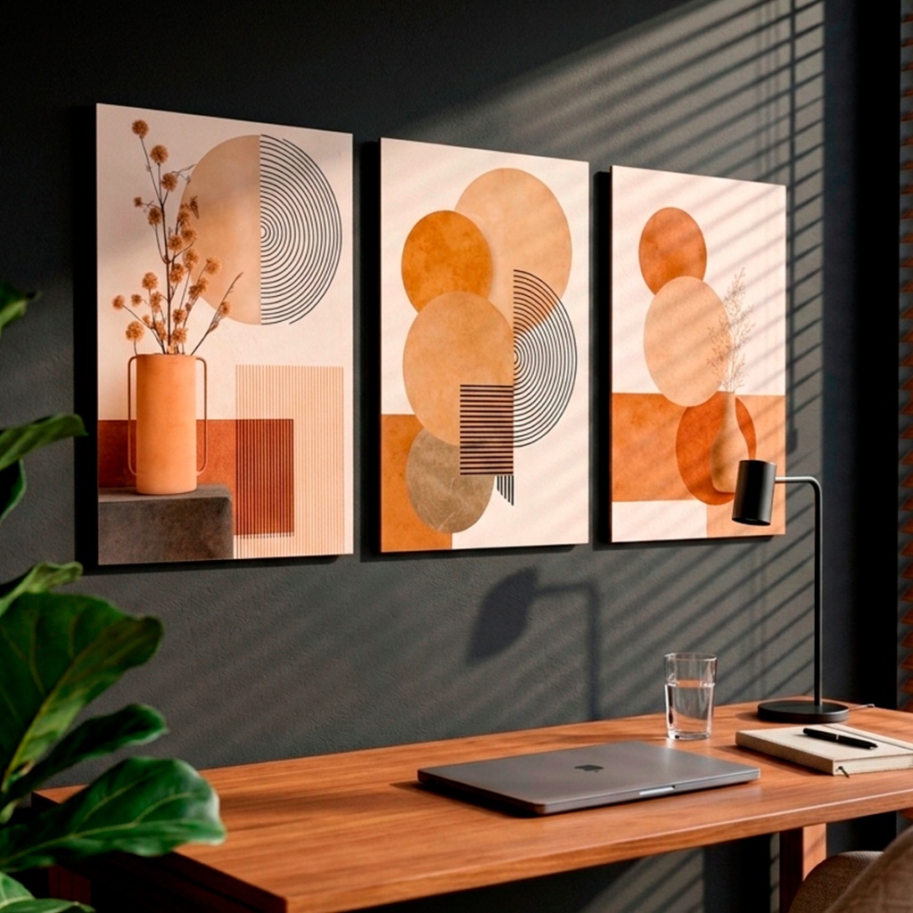 Quadro Geométrico 60x40cm Linhas Formas Para Sala Quarto Escritório Quadro Decor