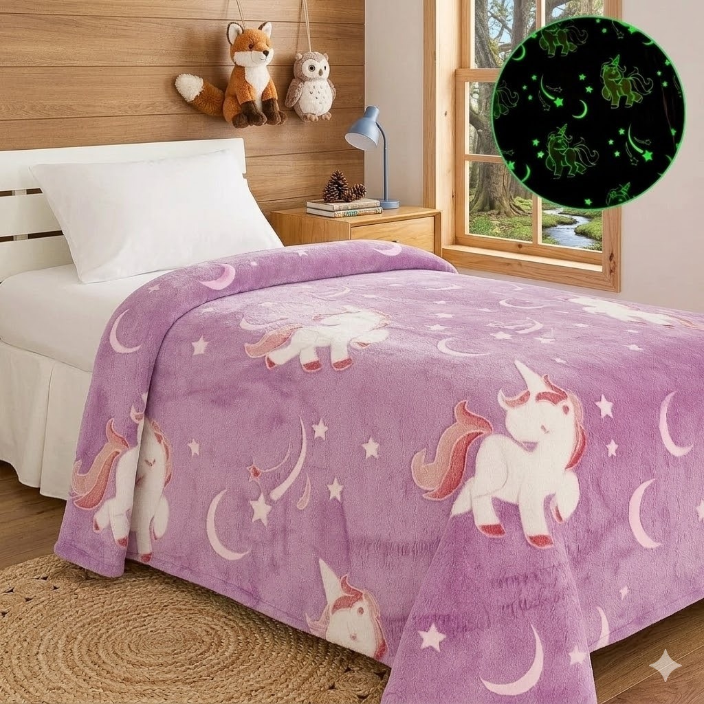 Manta Cobertor Brilha no Escuro Infantil 1,80x2,00 Mt Coberta Casal fluorescente