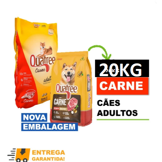Ração Quatree Para Caes Adultos Sabor Carne TODAS AS RAÇAS 20kg OMEGA 3 E 6 envio imediato ORIGINAL