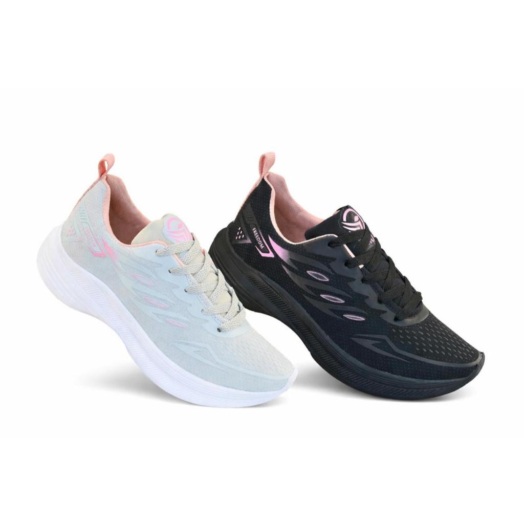 KIT  02 pares Tenis Feminino Escolar Academia Original FREEDOM Corrida Caminhada PROMOCAO ROSA PRETO+ CINZA ROSE