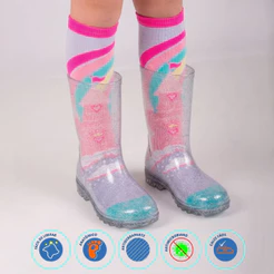Kit Bota + Meia Galocha Menina Feminina Infantil Impermeável Transparente Meia Colorida Macia Leve